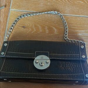 Michael Kors Black Croc-Embossed Bag with Silver Lock